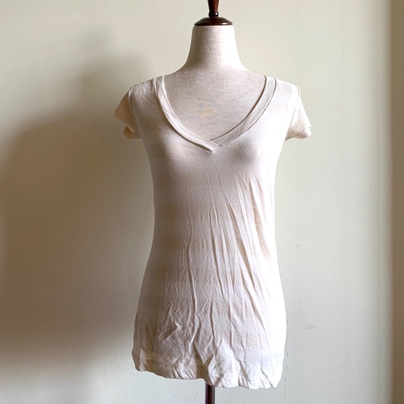 URBAN OUTFITTERS Striped tee Small Tonal Oatmeal Striped Tissue-style top Sheer - Picture 1 of 8